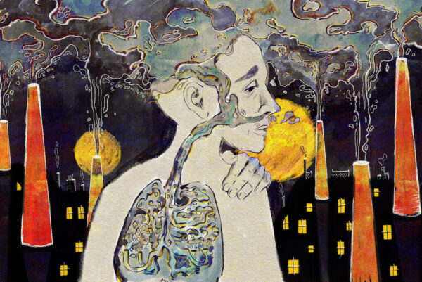 Pollution fuels mental health risks Credit: OONA TEMPEST / KFF HEALTH NEWS ILLUSTRATION